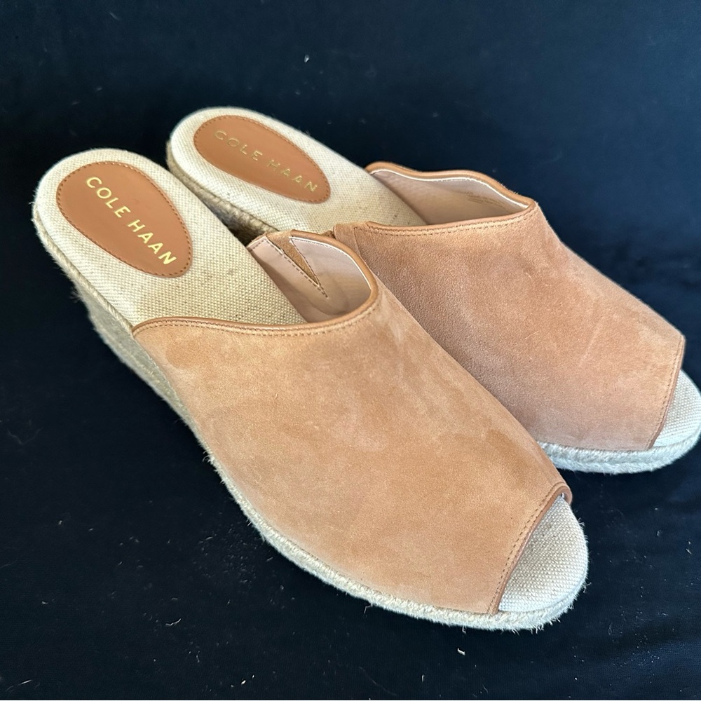 NEW Cole Haan soutgcrest wedge mules Women's Brown suede sandals  10